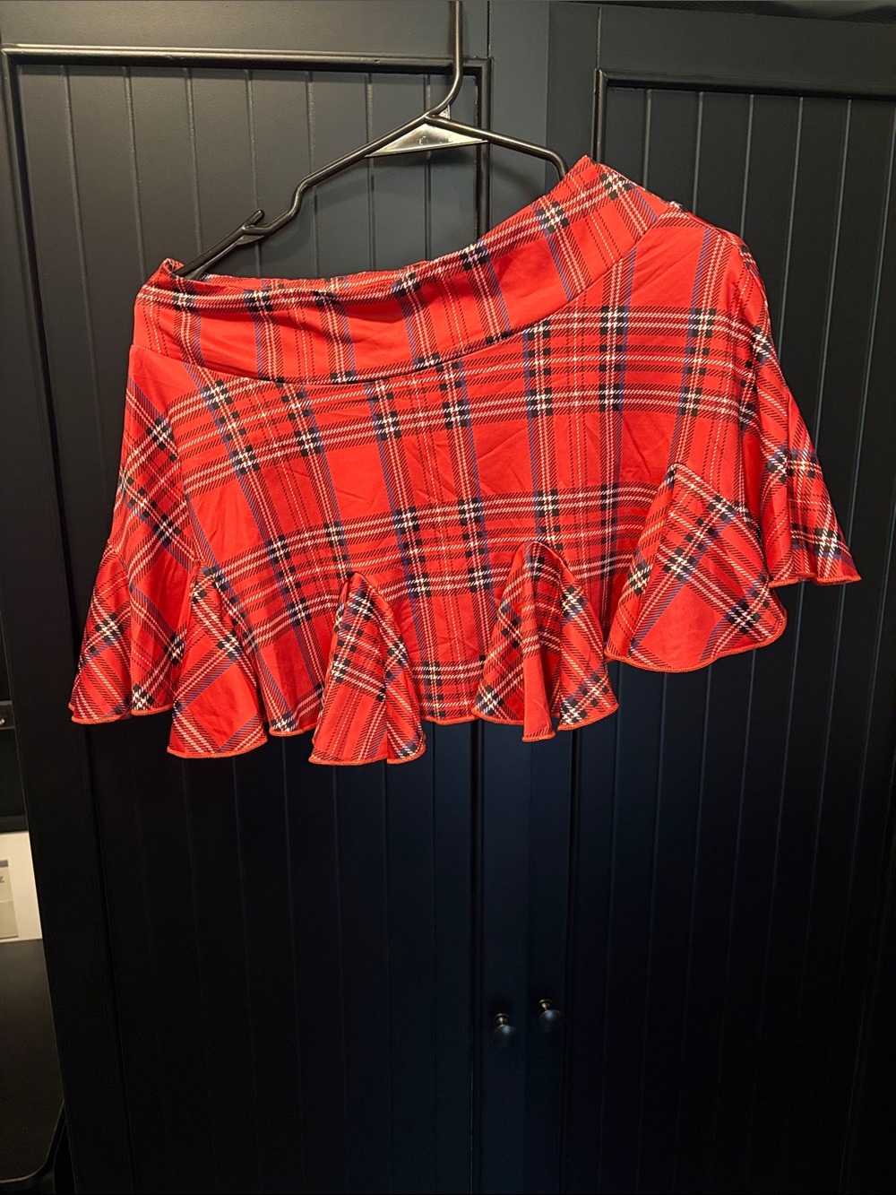 Red Plaid Ruffle Mini Skirt - Women